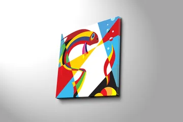 Lerretsbilde 45x45 cm - Fargerik fisk i abstrakt stil - Rød / Gul / Blå - Interiør - Maleri & posters - Lerretsbilder