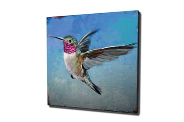 Lerretsbilde 45x45 cm - Fargerik kolibri i flukt - Turkis / Rosa / Grønn - Interiør - Maleri & posters - Lerretsbilder
