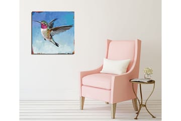 Lerretsbilde 45x45 cm - Fargerik kolibri i flukt - Turkis / Rosa / Grønn - Interiør - Maleri & posters - Lerretsbilder