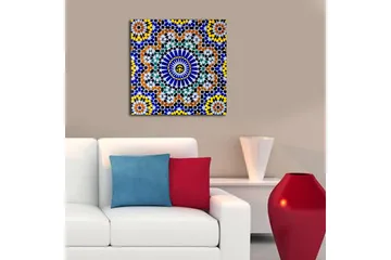 Lerretsbilde 45x45 cm - Fargerik mandala med geometriske mønstre - Blå / Gul / Oransje - Interiør - Maleri & posters - Lerretsbilder
