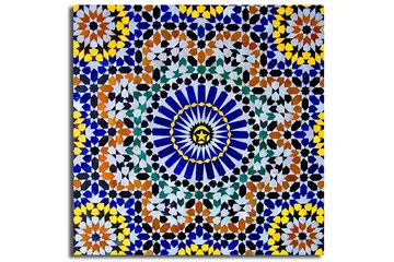 Lerretsbilde 45x45 cm - Fargerik mandala med geometriske mønstre - Blå / Gul / Oransje - Interiør - Maleri & posters - Lerretsbilder