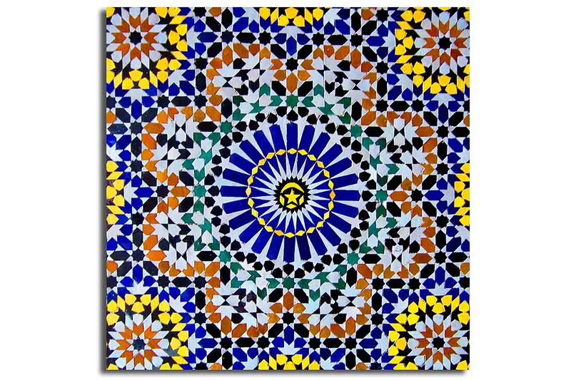 Lerretsbilde 45x45 cm - Fargerik mandala med geometriske mønstre - Blå / Gul / Oransje - Interiør - Maleri & posters - Lerretsbilder