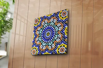 Lerretsbilde 45x45 cm - Fargerik mandala med geometriske mønstre - Blå / Gul / Oransje - Interiør - Maleri & posters - Lerretsbilder