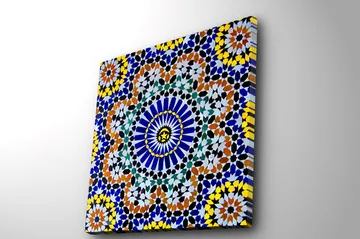 Lerretsbilde 45x45 cm - Fargerik mandala med geometriske mønstre - Blå / Gul / Oransje - Interiør - Maleri & posters - Lerretsbilder