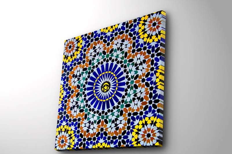 Lerretsbilde 45x45 cm - Fargerik mandala med geometriske mønstre - Blå / Gul / Oransje - Interiør - Maleri & posters - Lerretsbilder