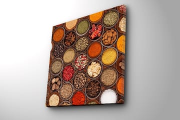 Lerretsbilde 45x45 cm - Fargerik samling av krydder i boller - Rød / Gul / Grønn - Interiør - Maleri & posters - Lerretsbilder