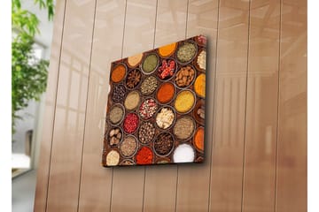 Lerretsbilde 45x45 cm - Fargerik samling av krydder i boller - Rød / Gul / Grønn - Interiør - Maleri & posters - Lerretsbilder