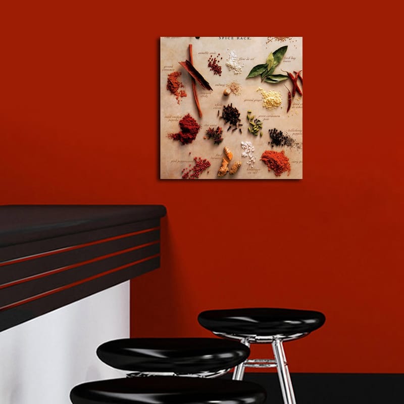 Lerretsbilde 45x45 cm - Fargerik samling av krydder og urter - Rød / Grønn / Brun - Interiør - Maleri & posters - Lerretsbilder