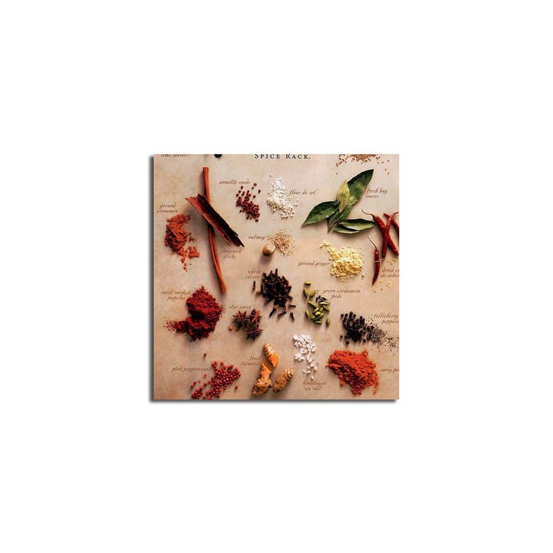 Lerretsbilde 45x45 cm - Fargerik samling av krydder og urter - Rød / Grønn / Brun - Interiør - Maleri & posters - Lerretsbilder