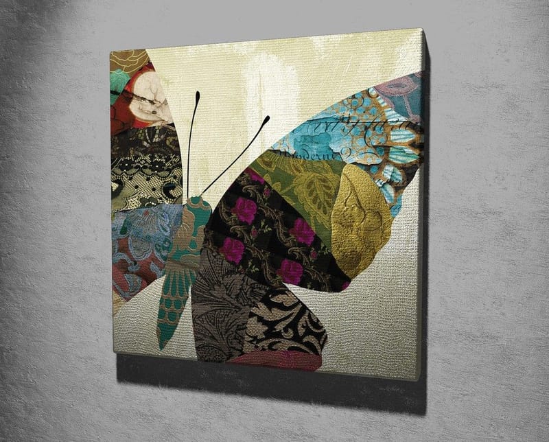 Lerretsbilde 45x45 cm - Fargerik sommerfugl med mønstrede vinger - Turkis / Rød / Svart - Interiør - Maleri & posters - Lerretsbilder