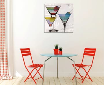 Lerretsbilde 45x45 cm - Fargerike cocktailglass med fruktskiver - Grønn / Blå / Rød - Interiør - Maleri & posters - Lerretsbilder