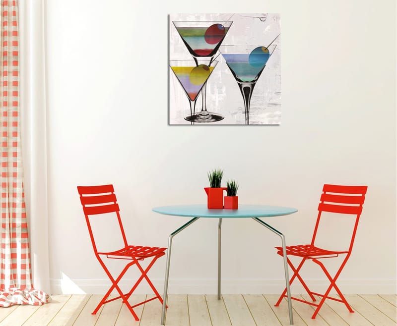 Lerretsbilde 45x45 cm - Fargerike cocktailglass med fruktskiver - Grønn / Blå / Rød - Interiør - Maleri & posters - Lerretsbilder