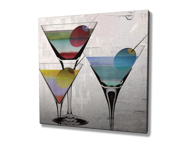 Lerretsbilde 45x45 cm - Fargerike cocktailglass med fruktskiver - Grønn / Blå / Rød - Interiør - Maleri & posters - Lerretsbilder