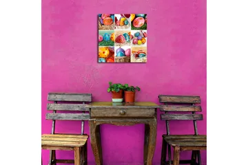 Lerretsbilde 45x45 cm - Fargerike påskeegg i forskjellige mønstre og farger - Rosa / Blå / Gul - Interiør - Maleri & posters - Lerretsbilder
