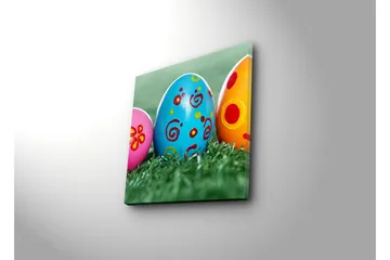 Lerretsbilde 45x45 cm - Fargerike påskeegg i grønn plen - Blå / Rosa / Gul - Interiør - Maleri & posters - Lerretsbilder