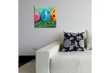 Lerretsbilde 45x45 cm - Fargerike påskeegg i grønn plen - Blå / Rosa / Gul - Interiør - Maleri & posters - Lerretsbilder