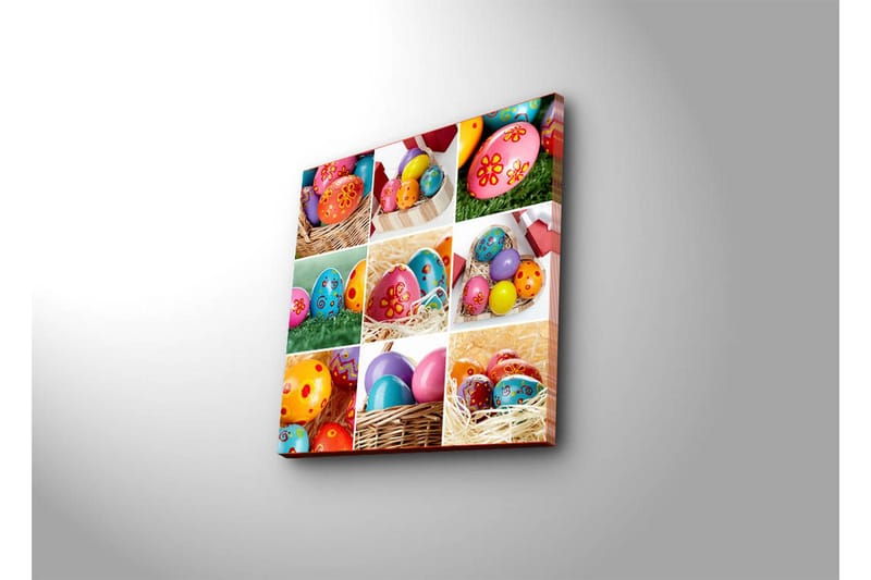 Lerretsbilde 45x45 cm - Fargerike påskeegg i forskjellige mønstre og farger - Rosa / Blå / Gul - Interiør - Maleri & posters - Lerretsbilder