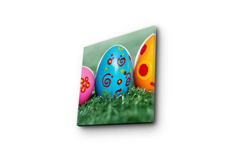 Lerretsbilde 45x45 cm - Fargerike påskeegg i grønn plen - Blå / Rosa / Gul - Interiør - Maleri & posters - Lerretsbilder