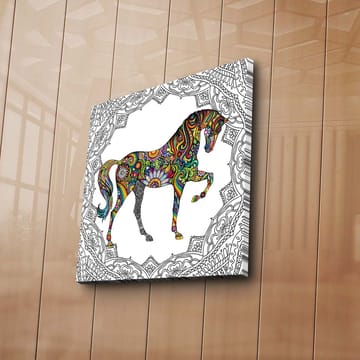 Lerretsbilde 45x45 cm - Fargerikt hestemotiv med mønstre og detaljer - Rød / Grønn / Blå - Interiør - Maleri & posters - Lerretsbilder