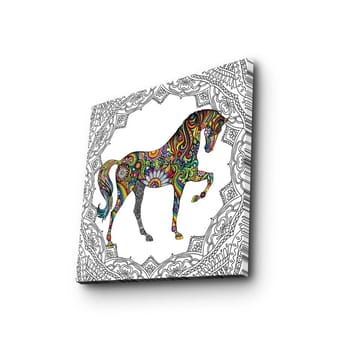Lerretsbilde 45x45 cm - Fargerikt hestemotiv med mønstre og detaljer - Rød / Grønn / Blå - Interiør - Maleri & posters - Lerretsbilder