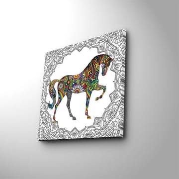 Lerretsbilde 45x45 cm - Fargerikt hestemotiv med mønstre og detaljer - Rød / Grønn / Blå - Interiør - Maleri & posters - Lerretsbilder