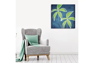 Lerretsbilde 45x45 cm - Frodige palmeblader mot en dypblå bakgrunn - Grønn / Blå - Interiør - Maleri & posters - Lerretsbilder