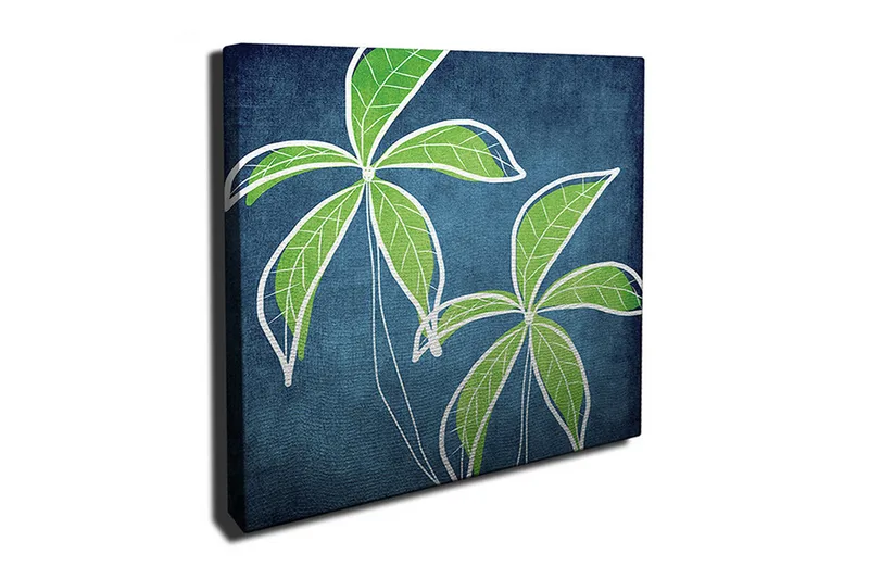Lerretsbilde 45x45 cm - Frodige palmeblader mot en dypblå bakgrunn - Grønn / Blå - Interiør - Maleri & posters - Lerretsbilder