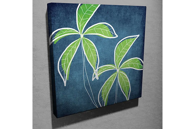 Lerretsbilde 45x45 cm - Frodige palmeblader mot en dypblå bakgrunn - Grønn / Blå - Interiør - Maleri & posters - Lerretsbilder