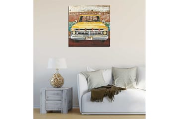 Lerretsbilde 45x45 cm - Gammel gul pickup med kjærlighetsbudskap - Gul / Brun / Grønn - Interiør - Maleri & posters - Lerretsbilder