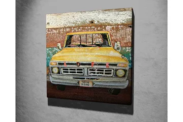 Lerretsbilde 45x45 cm - Gammel gul pickup med kjærlighetsbudskap - Gul / Brun / Grønn - Interiør - Maleri & posters - Lerretsbilder
