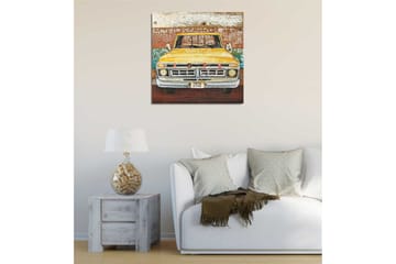 Lerretsbilde 45x45 cm - Gammel gul pickup med kjærlighetsbudskap - Gul / Brun / Grønn - Interiør - Maleri & posters - Lerretsbilder