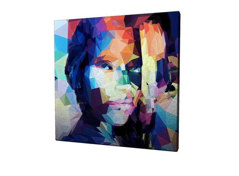 Lerretsbilde 45x45 cm - Geometrisk portrett av en kvinne i fargerik stil - Blå / Rød / Grønn - Interiør - Maleri & posters - Lerretsbilder