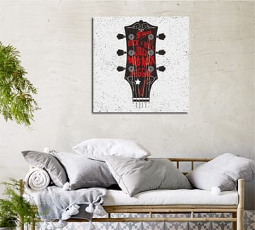 Lerretsbilde 45x45 cm - Gitarhode med musikksjangere i fokus - Svart / Rød / Hvit - Interiør - Maleri & posters - Lerretsbilder
