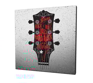 Lerretsbilde 45x45 cm - Gitarhode med musikksjangere i fokus - Svart / Rød / Hvit - Interiør - Maleri & posters - Lerretsbilder