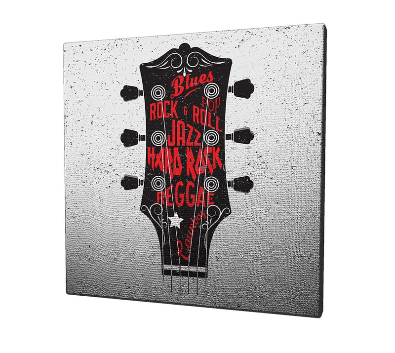 Lerretsbilde 45x45 cm - Gitarhode med musikksjangere i fokus - Svart / Rød / Hvit - Interiør - Maleri & posters - Lerretsbilder