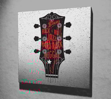 Lerretsbilde 45x45 cm - Gitarhode med musikksjangere i fokus - Svart / Rød / Hvit - Interiør - Maleri & posters - Lerretsbilder