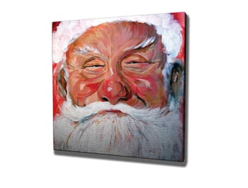 Lerretsbilde 45x45 cm - Glad julenisse med hvitt skjegg og rød bakgrunn - Rød / Hvit / Hudfarge - Interiør - Maleri & posters - Lerretsbilder