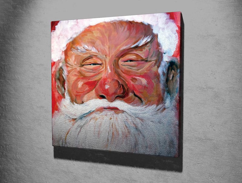 Lerretsbilde 45x45 cm - Glad julenisse med hvitt skjegg og rød bakgrunn - Rød / Hvit / Hudfarge - Interiør - Maleri & posters - Lerretsbilder