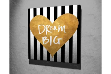 Lerretsbilde 45x45 cm - Gyllent hjerte med inspirerende tekst - Gull / Svart / Hvit - Interiør - Maleri & posters - Lerretsbilder