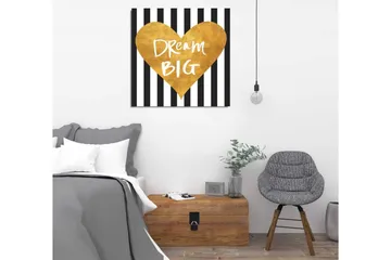 Lerretsbilde 45x45 cm - Gyllent hjerte med inspirerende tekst - Gull / Svart / Hvit - Interiør - Maleri & posters - Lerretsbilder