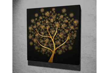 Lerretsbilde 45x45 cm - Gyllent tre med spiraler og blomster - Gull / Svart - Interiør - Maleri & posters - Lerretsbilder