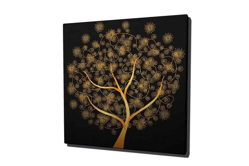 Lerretsbilde 45x45 cm - Gyllent tre med spiraler og blomster - Gull / Svart - Interiør - Maleri & posters - Lerretsbilder