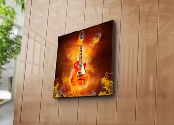 Lerretsbilde 45x45 cm - Heis gitar i en dramatisk komposisjon - Rød / Oransje / Gul - Interiør - Maleri & posters - Lerretsbilder