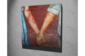 Lerretsbilde 45x45 cm - Hender som holder hverandre i en kjærlig gest - Rød / Beige / Blå - Interiør - Maleri & posters - Lerretsbilder