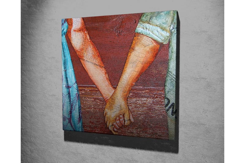 Lerretsbilde 45x45 cm - Hender som holder hverandre i en kjærlig gest - Rød / Beige / Blå - Interiør - Maleri & posters - Lerretsbilder