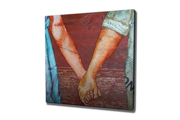 Lerretsbilde 45x45 cm - Hender som holder hverandre i en kjærlig gest - Rød / Beige / Blå - Interiør - Maleri & posters - Lerretsbilder