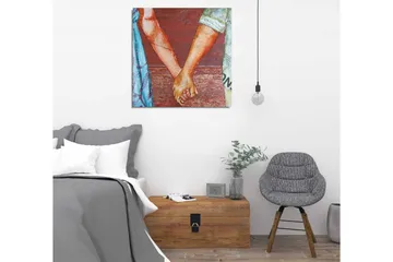 Lerretsbilde 45x45 cm - Hender som holder hverandre i en kjærlig gest - Rød / Beige / Blå - Interiør - Maleri & posters - Lerretsbilder