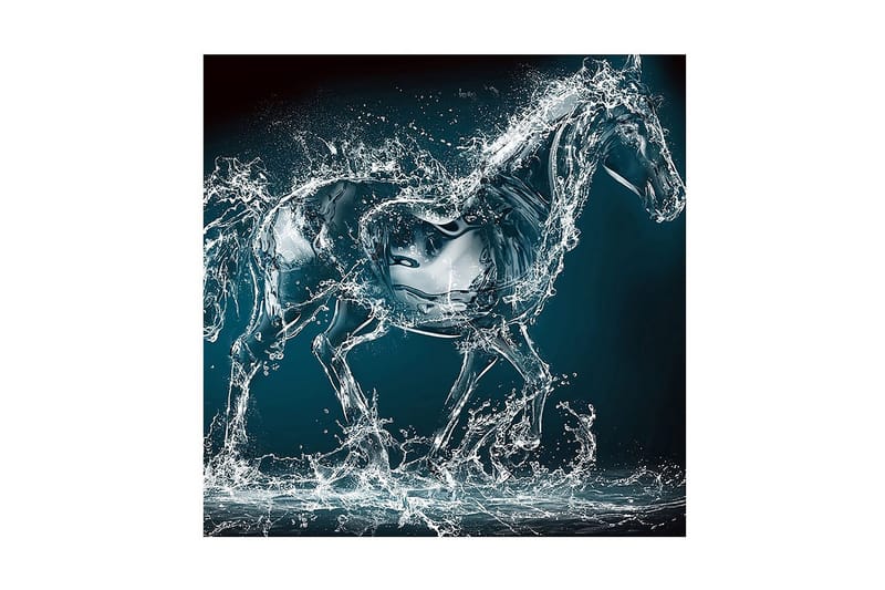 Lerretsbilde 45x45 cm - Hest i bevegelse synlig gjennom vannsprut - Blå / Gjennomsiktig / Hvit - Interiør - Maleri & posters - Lerretsbilder