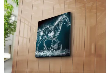 Lerretsbilde 45x45 cm - Hest i bevegelse synlig gjennom vannsprut - Blå / Gjennomsiktig / Hvit - Interiør - Maleri & posters - Lerretsbilder