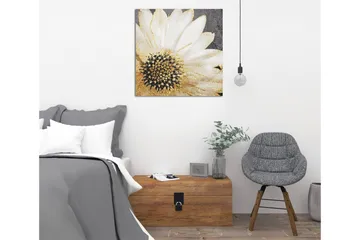 Lerretsbilde 45x45 cm - Hvit blomst med svart midtpunkt og gylne detaljer - Hvit / Svart / Gull - Interiør - Maleri & posters - Lerretsbilder